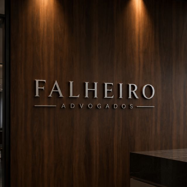 Letreiro com a identidade visual do Falheiro Advogados.
